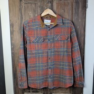 WindRiver Red Grey Plaid Flannel Shirt Corduroy Collar Button Up Work Shirt | XL